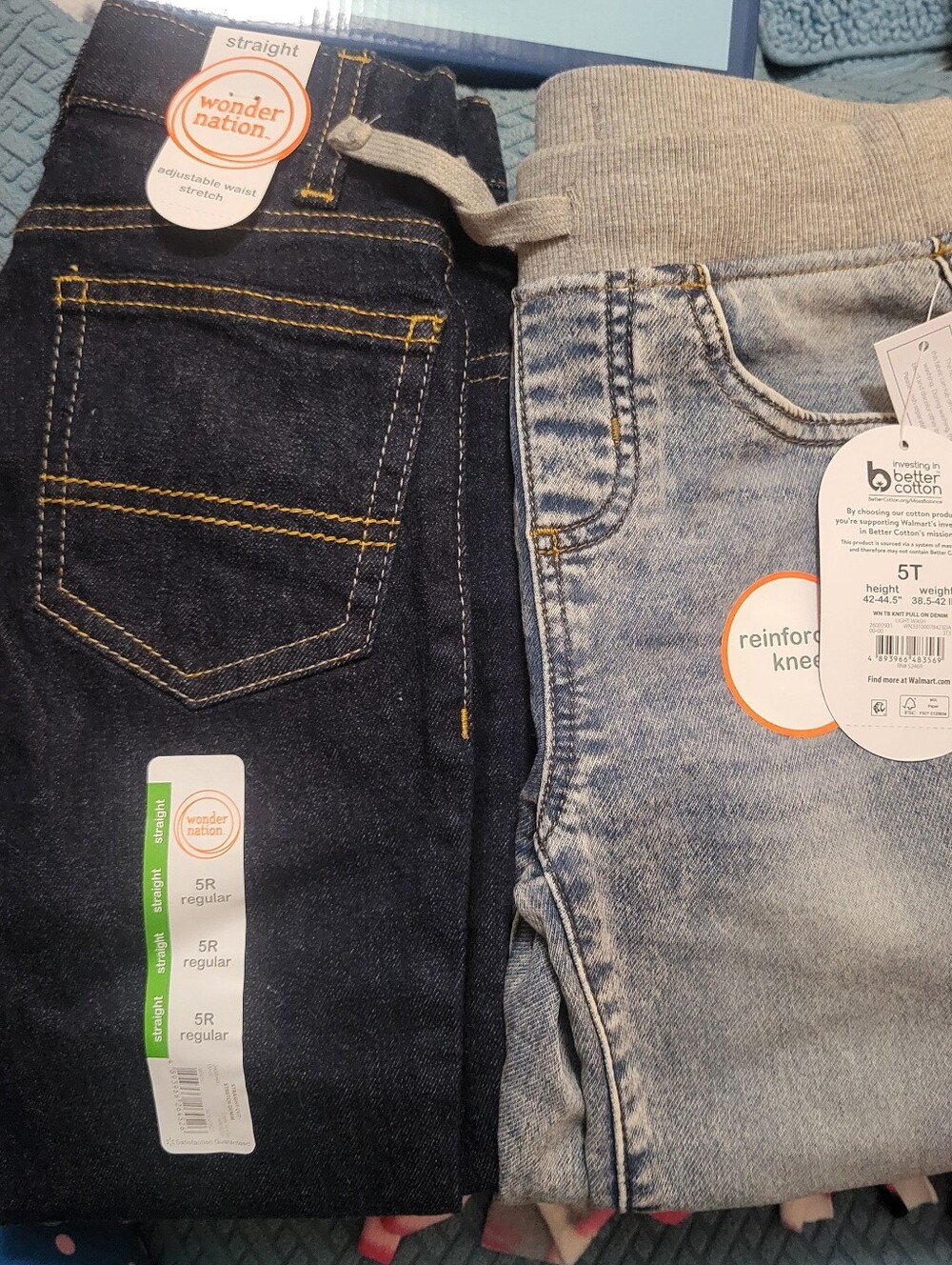 Wonder Nation Toddler Boys Straight Jeans 5T/5R  Dark/Light W/Adjustable Waist